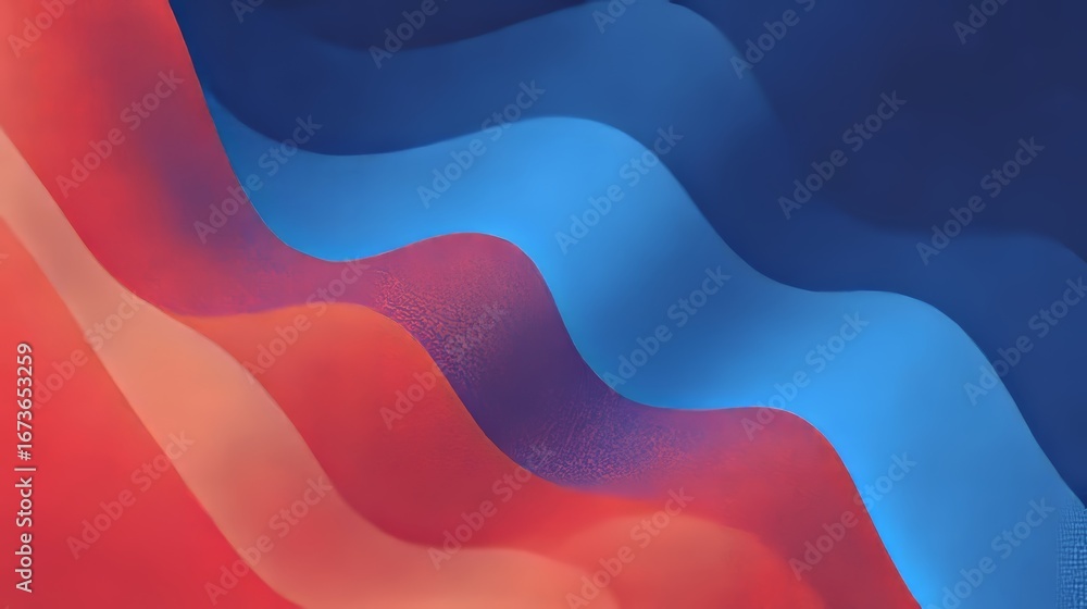 Poster abstract grainy gradient background in vibrant blue, red and orange colors with noise texture effect
