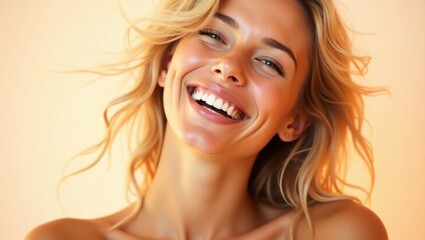 Retrato de cerca de una hermosa mujer despreocupada sonriendo