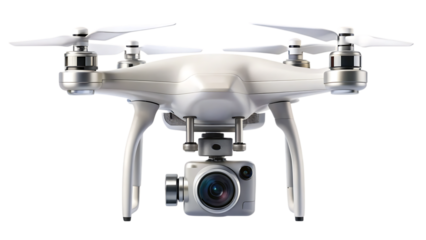 Drone with Camera, Modern QuadCopter for Aerial Photography, Isolated on White or Transparent Background, PNG, AI Generated