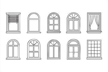 Outline Icons of Arched and Rectangular Windows for Architecture