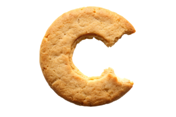 Letter C in Cookie Style, Round Baked Cookie with Bite Taken Out, Isolated on Transparent Background, PNG, AI Generated

