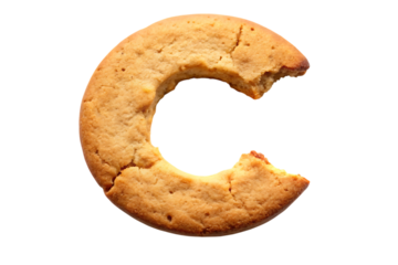 Letter C in Cookie Style, Round Baked Cookie with Bite Taken Out, Isolated on Transparent Background, PNG, AI Generated

