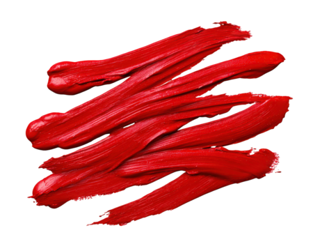 Red paint brush strokes texture abstract lines on transparency background vibrant artistic design creative art concept bold color expressive movement modern style energetic feel