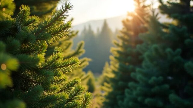 green cone trees in bright sun light
