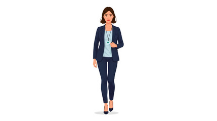 Illustration of a professional businesswoman in formal office attire holding documents and a pen, representing confidence and professionalism.