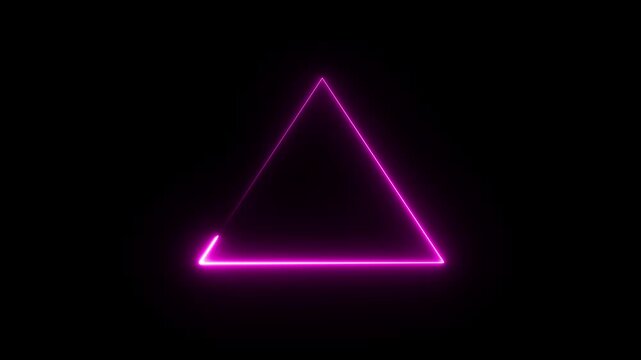 A vibrant magenta neon triangle glows brightly against a stark black background creating a modern and energetic abstract geometric design - Powered by Adobe