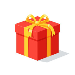 Red Gift Box with Golden Ribbon and Bow