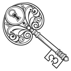 Vector art of antique ornate key