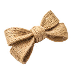 A rustic brown jute bow is tied simply and stands isolated on a transparent background for easy design integration.