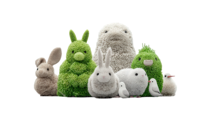 Adorable Group of Fluffy Cartoon Animals on Transparent Background