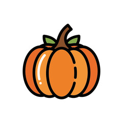 Cartoon Pumpkin with Stem and Leaves Illustration