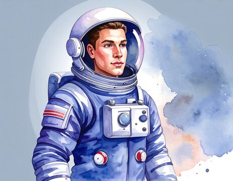 Astronaut in space suit, watercolor style