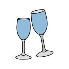 Illustration of two blue champagne glasses for celebration cheers and party invitation designs