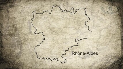 Rhone-Alpes map drawn on a cartography background sheet of paper