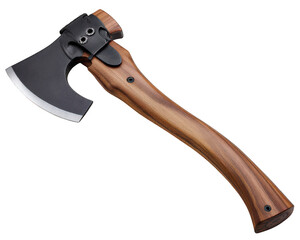 Camping axe survival tool wood handle sharp blade outdoor gear bushcraft essential photorealistic isolated equipment adventure