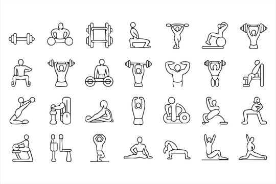 Vector Icons Set for Exercise, Training, and Health Apps