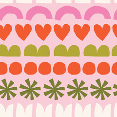 Cute and Fun Seamless Pattern With Hand Drawn Organic Shapes. Playful Figures Placed in Lines Texture. Cheerful Design perfect for Children Decor and Textile