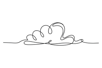 Minimalist single line drawing of a fluffy cloud shape with a continuous flowing line on a white background