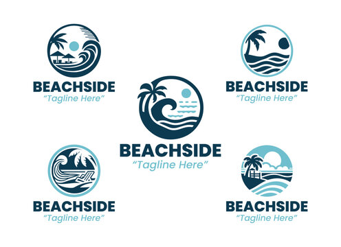 5 Beachside Logo Set Modern Minimalist Fun Party Design