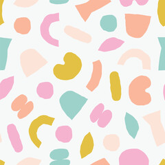 Playful Abstract Seamless Pattern with Colorful Hand-Drawn Shapes. Modern Bold Texture with Organic Shapes. Cute and Naive Background