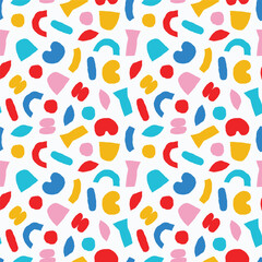 Playful Abstract Seamless Pattern with Colorful Hand-Drawn Shapes. Modern Bold Texture with Organic Shapes. Cute and Naive Background