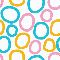 Playful Seamless Pattern with Bold Hand-Drawn Circles. Modern Abstract Texture with Round Shapes. Multicoloured Cute Background