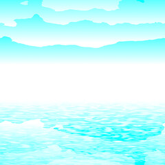 Blue wavy ocean, sky with white clouds. Wallpaper texture.