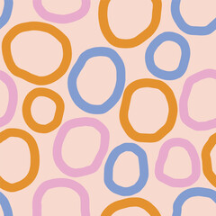 Playful Seamless Pattern with Bold Hand-Drawn Circles. Modern Abstract Texture with Round Shapes. Multicoloured Cute Background