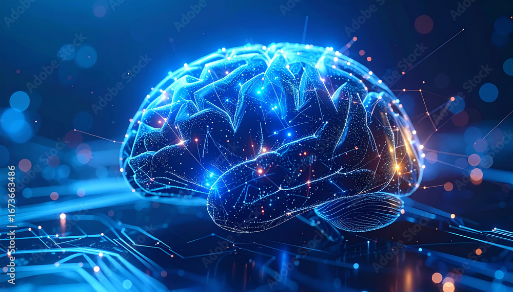 Poster the brilliant brain: an intricate digital rendering of a luminous, neural-network-enhanced brain, sy