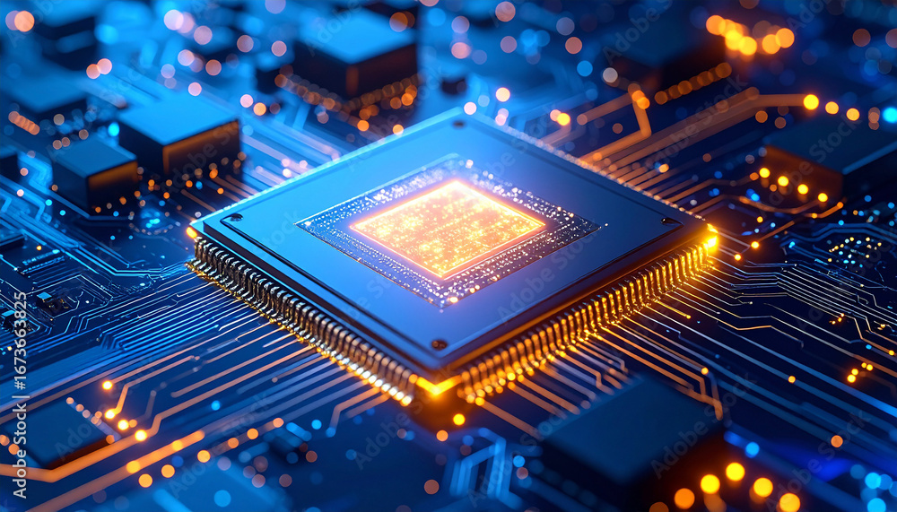 Aufkleber digital nexus: a detailed view of a computer processor showcases the core of modern technology, high