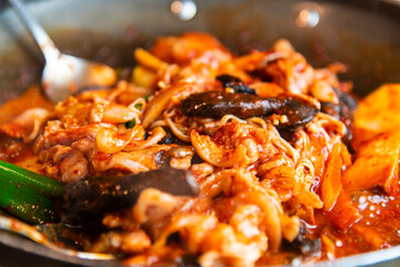 spicy stir-fried pork called jeyuk-bokkeum, a traditional Korean food