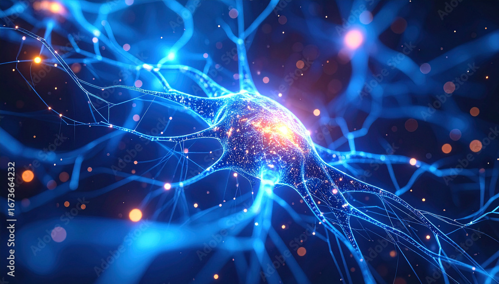 Poster dynamic neural network: a high-tech rendering of a neural network, depicted with interconnected path
