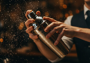 Bartender Shaking a Cocktail in a Stylish Bar