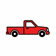 Red Pickup Truck Icon, Side View Illustration