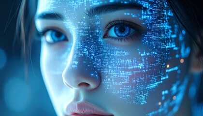 Futuristic Cyberpunk Portrait: A close-up view of an Asian female subject's face is presented.