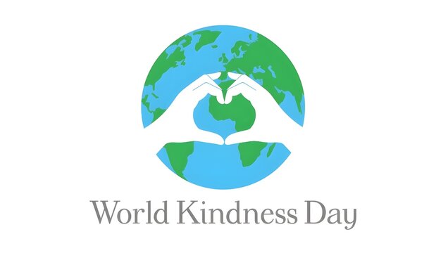 World kindness day logo. Random acts of kindness day emblem. Caring, responsibility, altruism of people. November 13. Hands show the heart and planet. Vector illustration. Global earth. Ecology theme.