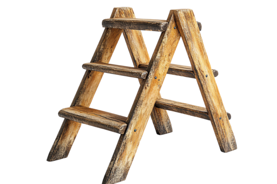 Wooden ladder on a white isolated background, perfect for construction or DIY projects.