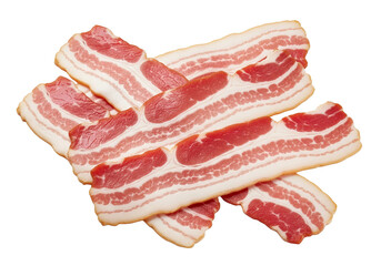 Raw bacon slices isolated on transparent background