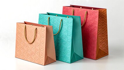 Colorful shopping bags with embossed pattern, retail packaging design and consumer shopping concept 
