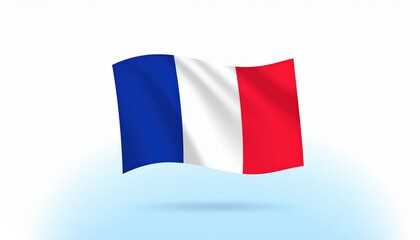 A digital illustration of the French flag, featuring vertical blue, white, and red stripes, waving against a light background.