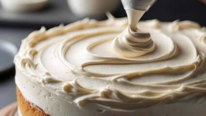 Whipped cream frosting a cake
