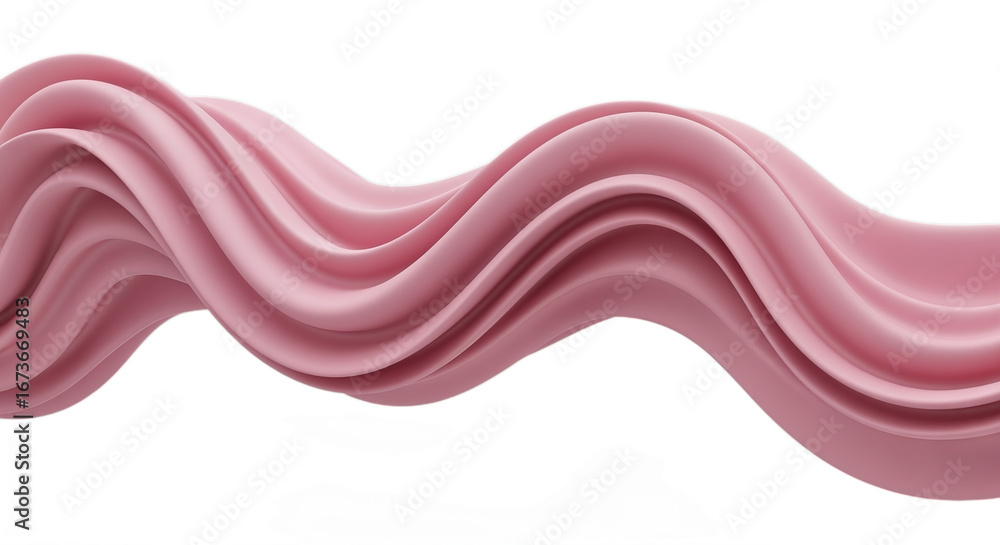 Poster abstract wavy pink silk ribbon on transparent background with a smooth dynamic flow