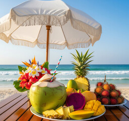 young coconut on the beach