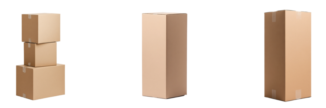 Stacked and arranged cardboard boxes against clean background