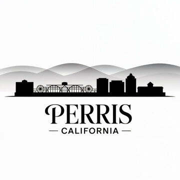 Perris Skyline Silhouette &mdash; Historic Riverside County City with Lake Perris Hills Backdrop Vector Illustration