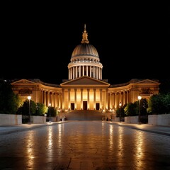 French National Assembly at Night in Paris,Nighttime view of the French National Assembly building in Paris