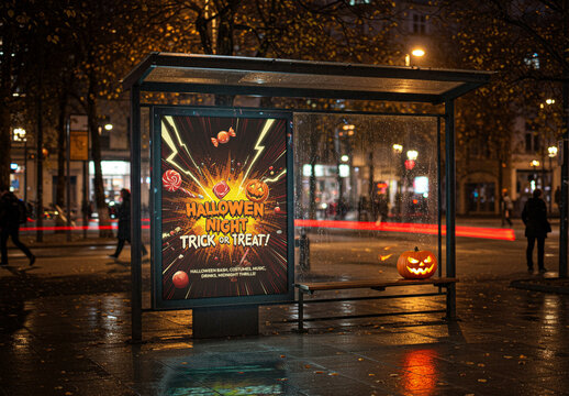 Halloween Bus Stop Billboard Mockup