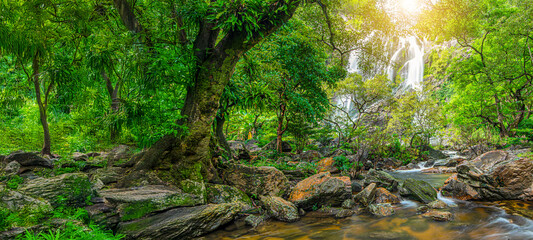 Beauty in nature, amazing waterfall in tropical forest of national park, Klonglan waterfall,...