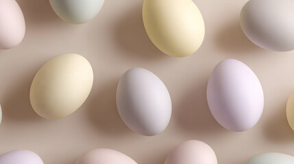 Elegant Graphic Banner Showcasing Soft Pastel Eggs on a Tranquil Neutral Background for Modern Seasonal Advertisements