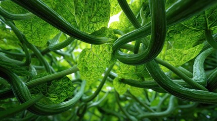 Lush tangled vines and vibrant foliage creating a natural green canopy